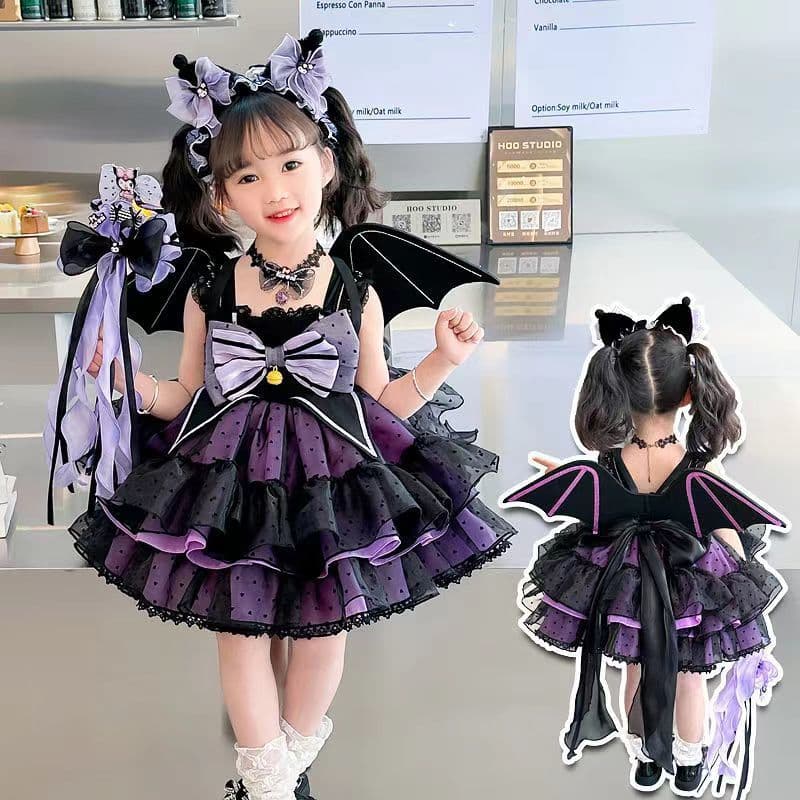 Kuromi vestido meninas vestido de princesa primavera verão 2025 novo estilo médio pequeno crianças Lolita Disney Pettisk