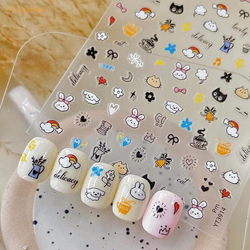 tr 5D Em Relevo Bonito Desenho Animado Animal Design Nail Art Stier Decalques Autoadesivos Suprimentos Para Mulheres E M