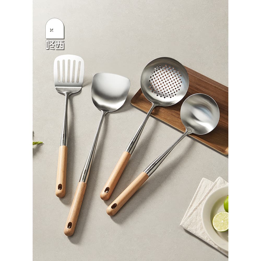 Dongxi 316 Espátula Estendida de Aço Inoxidável Colher para Fritar Conjunto de Utensílios de Cozinha Panela de Ferro Dom