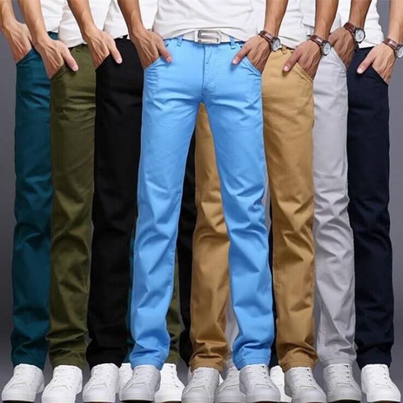 [Calças casuais retas] Primavera outono versão coreana masculina Slim fit calças de cor sólida jovens calças duráveis co