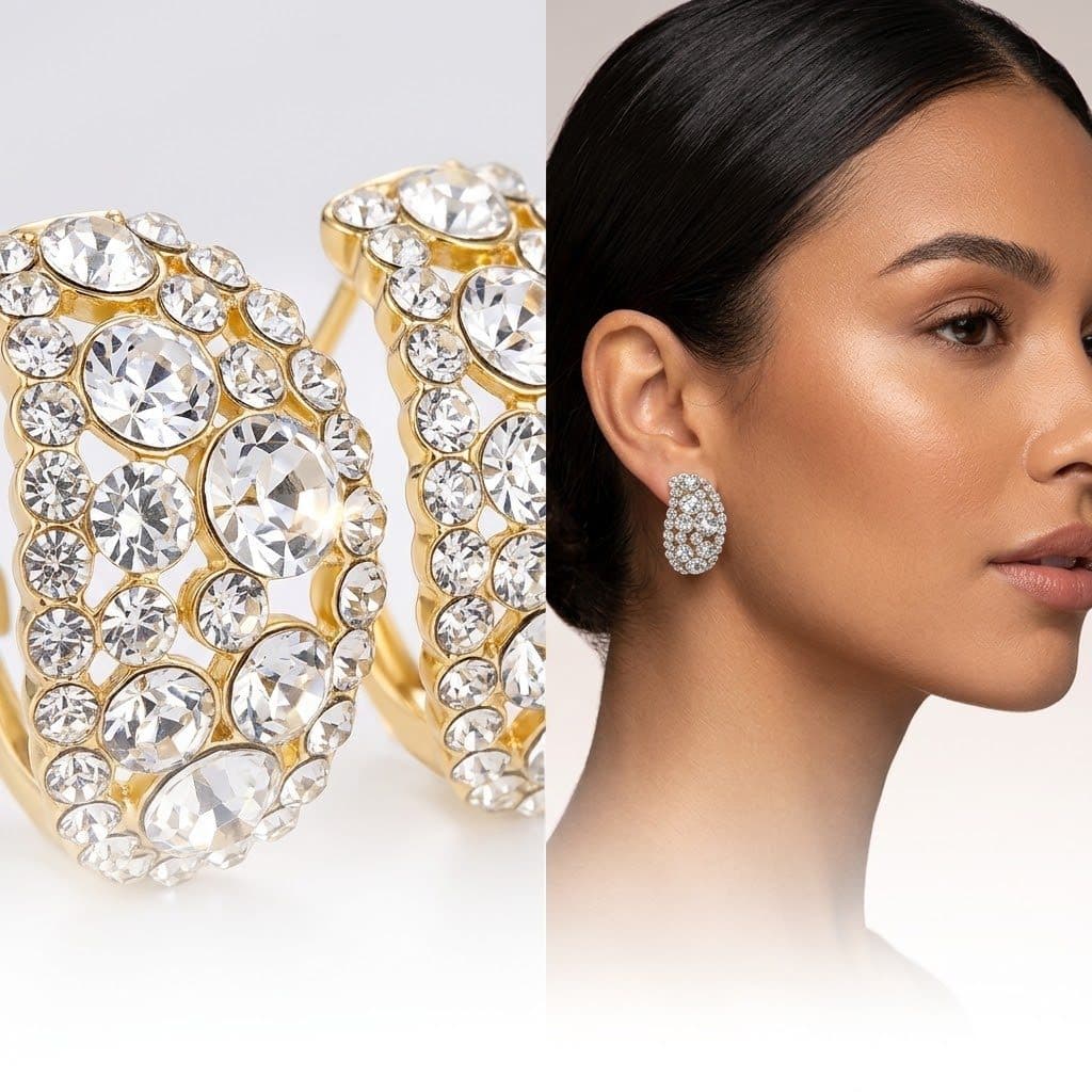 Brinco Feminino Cristal Dourado Ouro Zircônias Pino de Prata 925 Antialérgico Delicado Minimalista