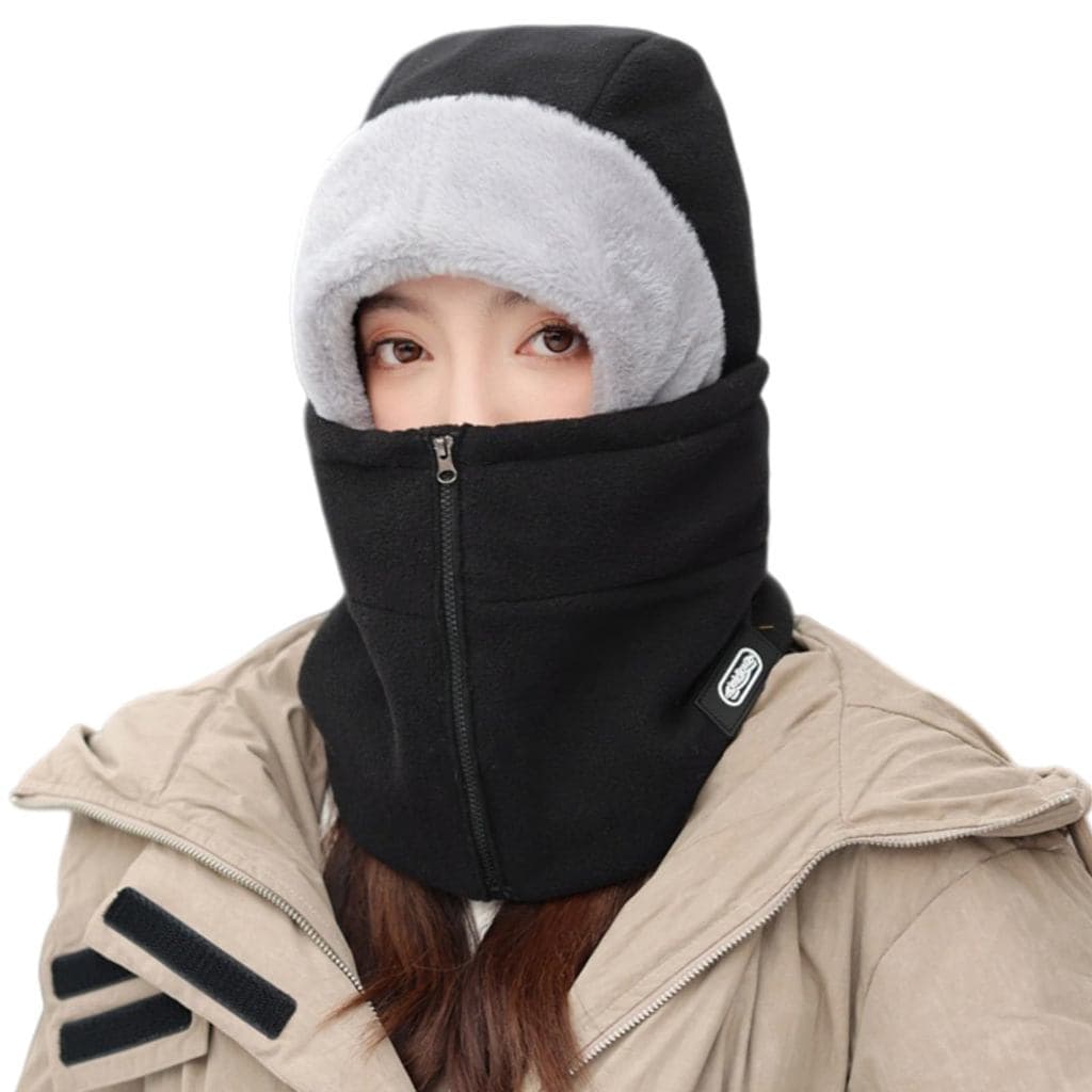 [RuiChy] Balaclava de inverno unissex, aquecedor de pescoço forrado, corta-vento, com zíper, para bicicleta, moto, esqui e trilha (preta)