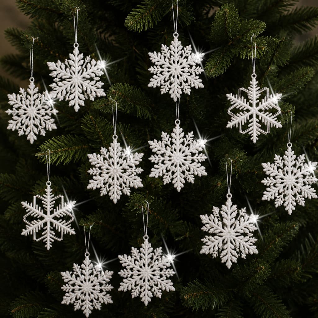 Kit 10 Flocos de Neve Enfeite de Natal para Árvore Pendente Decoração Natalina Ornamento Pinheiro Enfeite Natalino