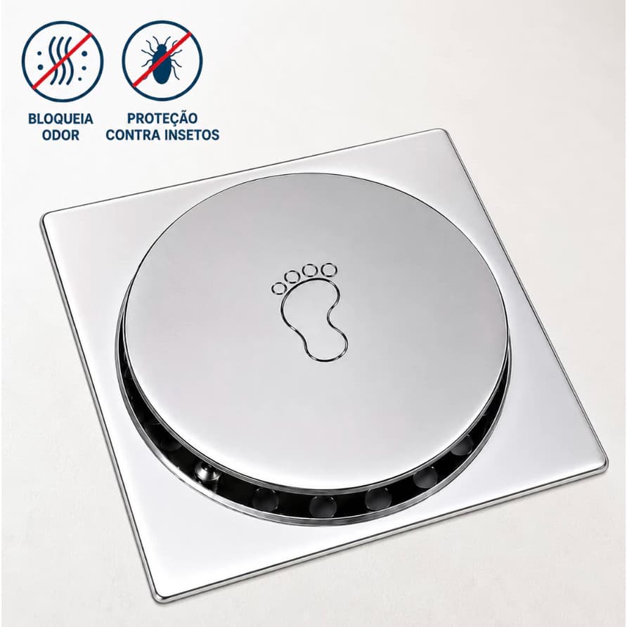Ralo Click Inteligente Inox 10x10 e 15x15 Banheiro Anti Odor Veda Cheiro Lavabo Cromado Quadrado