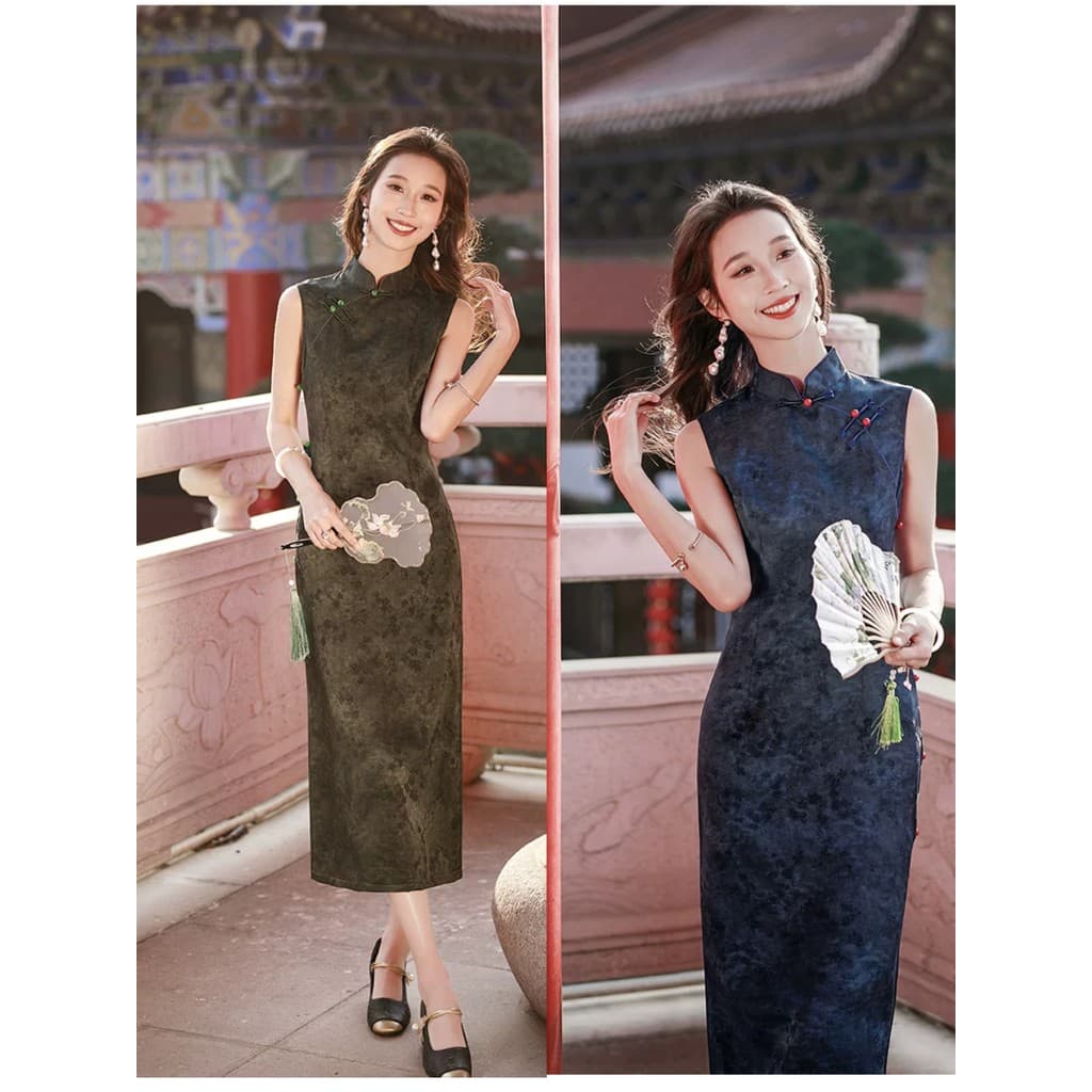 Novo estilo chinês preto sem mangas Cheongsam feminino High-End bordado uso diário cintura estreita mais magro olhar est