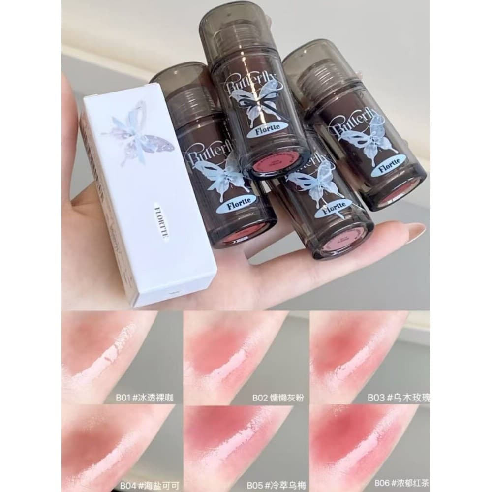 Salvador de lábios secos!Flor Lolia Twin Butterfly Lip Essence Mel Lip Glaze Water Gloss Batom Cinza Rosa Branco Floresc
