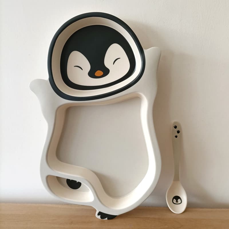 Prato de jantar infantil doméstico de desenho animado, pinguim, compartimento fofo, prato de suplemento alimentar para b