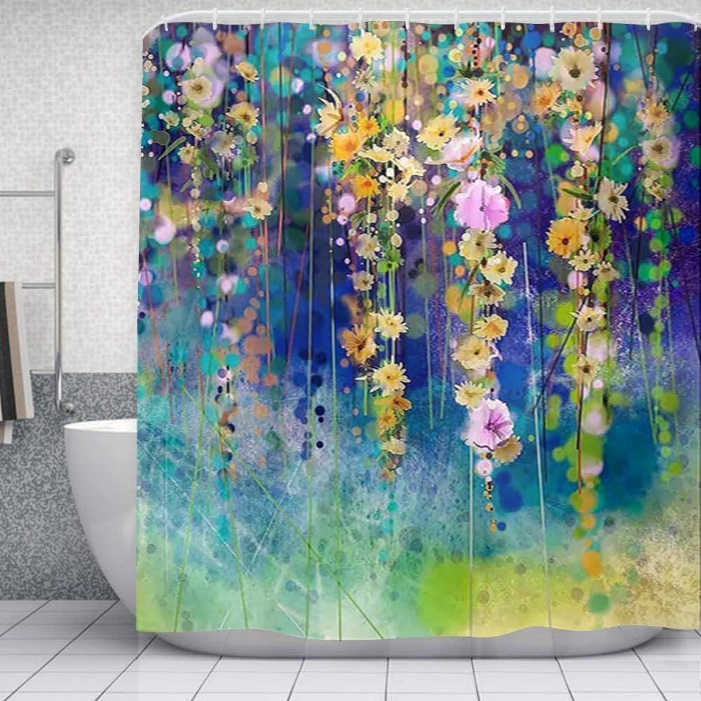 Cortina de chuveiro decorativa com estampa de videira floral pintada à mão em estilo sonhador, cortina de chuveiro artís