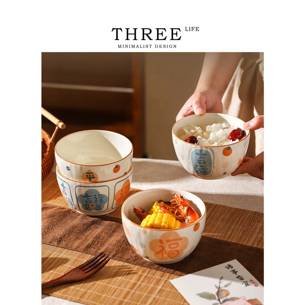 Tlife · Moral · Talheres Tigela de Arroz Doméstica Underglaze Cor Tigela de Cerâmica Bonito Desenho Animado Beber Sopa T