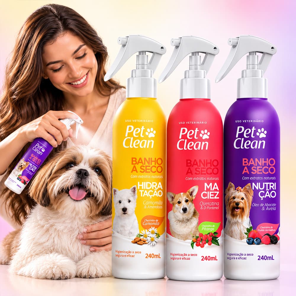 Banho a Seco Pet Clean Cachorro Gato Cães Pet 240ml