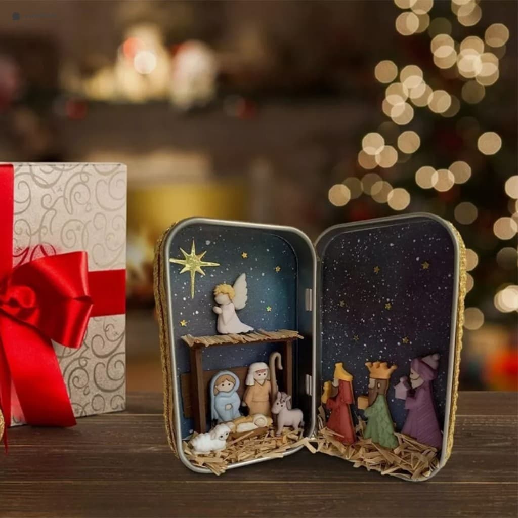 Caixa De Presépio De Natal , Lata De Ferro De Madeira , Ornamento Decorativo , Figura De Exibição De Mesa Para Decoração