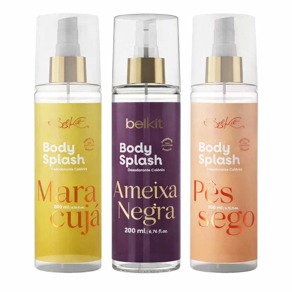 Kit 3 Body Splash Ameixa Maracujá e Pêssego 200ml Belkit Alta Fixação