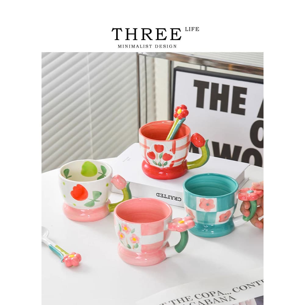Tlife · Refinado · Cupware Coreano Criativo Alívio Caneca Tulipa de Cerâmica Pintada à Mão  | Requintado requintado requ