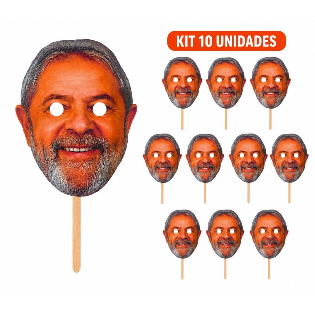 Kit 10 Máscara Rosto Lula Politica com Palito – Máscara Divertida para Festa, Carnaval, Eventos e Brincadeiras