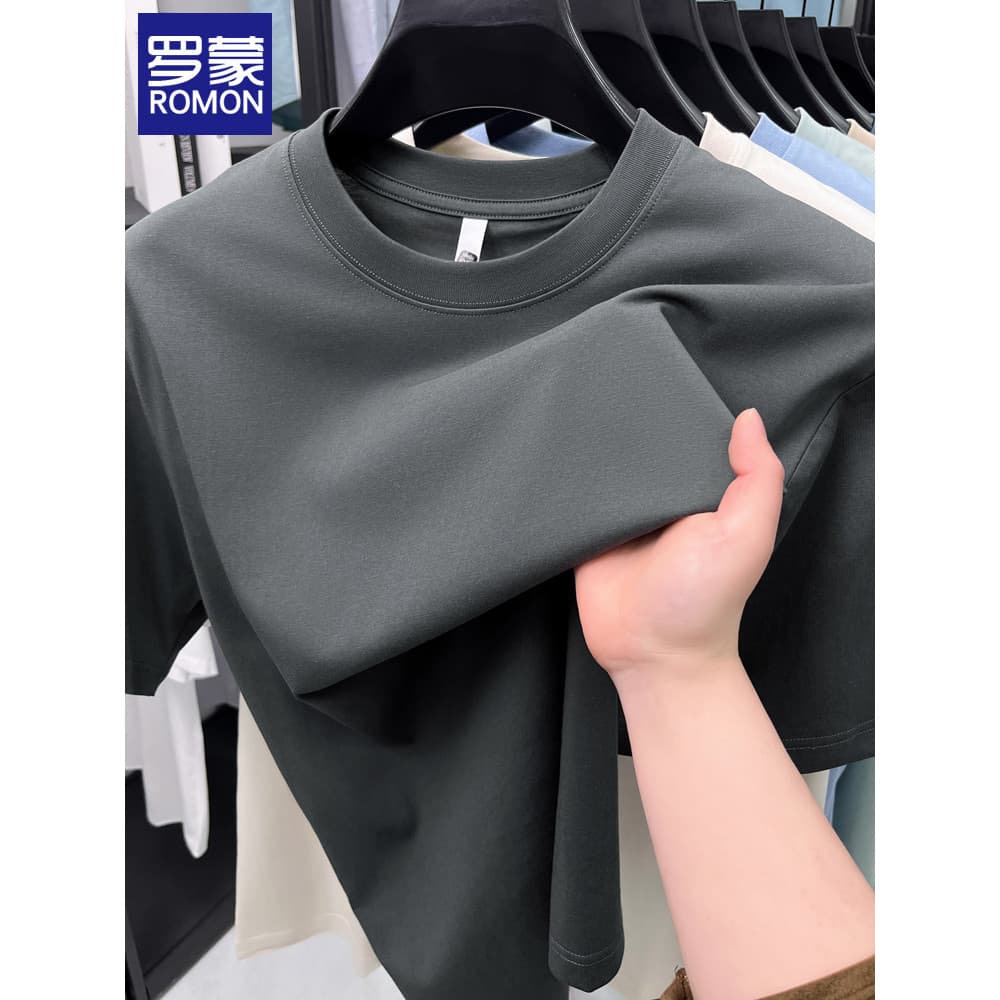 Lomon seda masculina de manga curta camiseta 2026 novo estilo Casual solto em torno do pescoço High-End roupas masculina