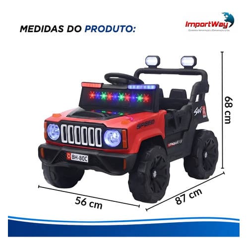 Mini Carro Elétrico Infantil 12v Utv Vermelho C/ Som E Luzes Bateria Recarregável
