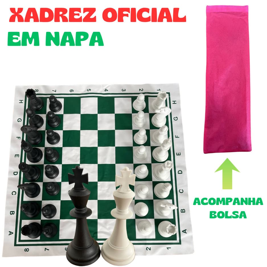 Jogo Xadrez Oficial De Tabuleiro Napa 45x45cm Padrão Escolar Rei 10cm