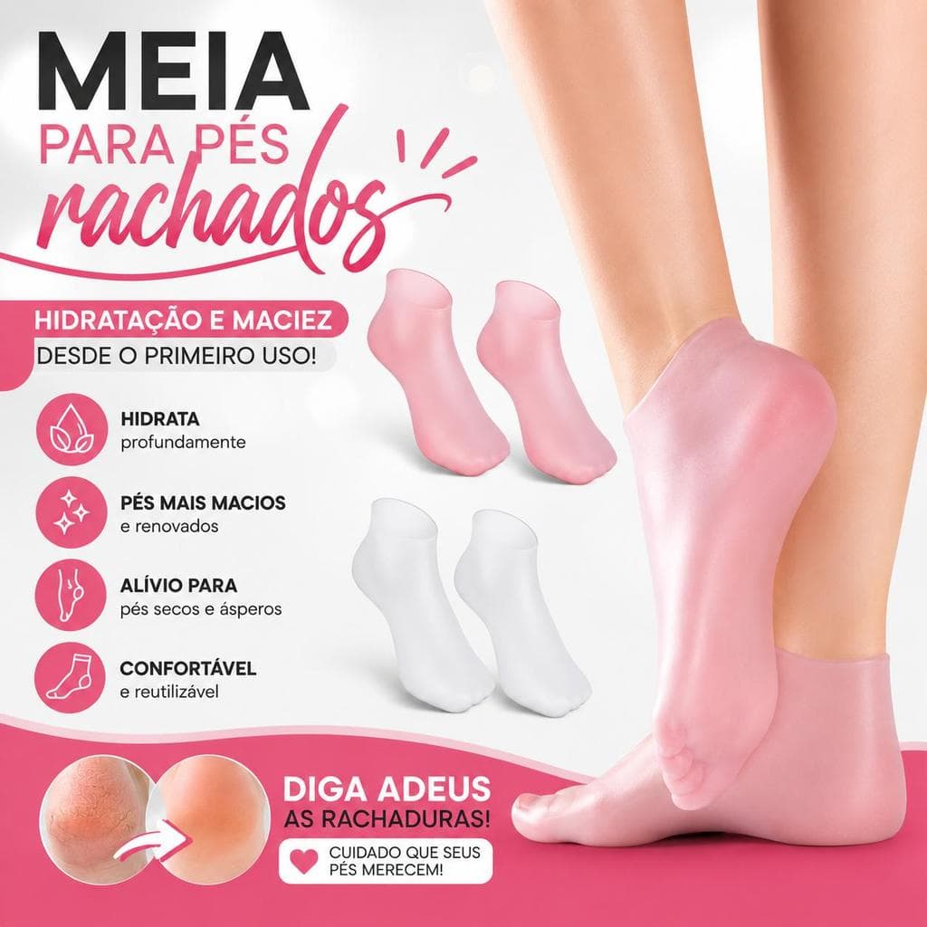 kit 1/2/3 Meia De Silicone p/ Cuidado Dos Pés Gel Hidratante Anti-Rachaduras Removedor Pele Morta meia calcanhar rachado
