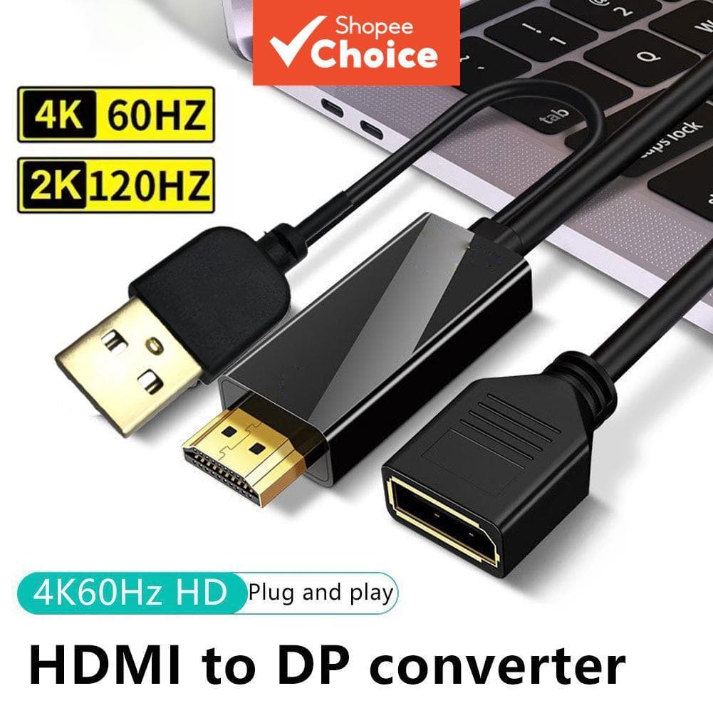 Cabo HDMI para DisplayPort 4K 60Hz/2K 120Hz para PC/Laptop/PS5/Xbox a Monitor DP