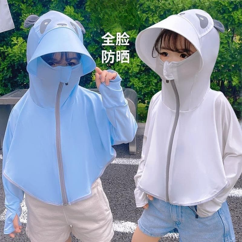 Pai-filho crianças protetor solar roupas de seda gelo estilo fino 2026 verão meninos meninas respirável com capuz pára-s