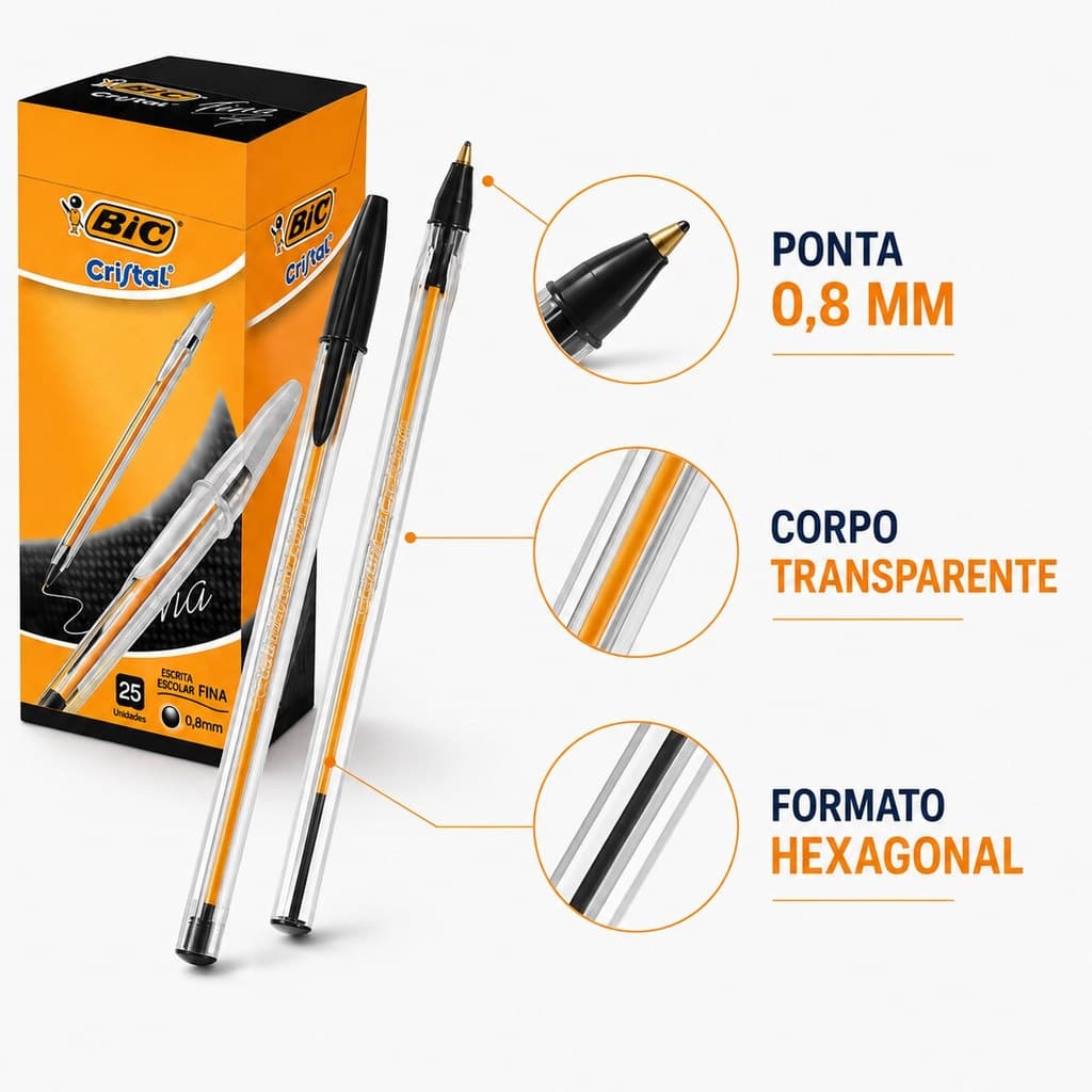 Caneta BIC Ponta Fina Caneta Preta Caneta Esferográfica Caneta Ponta Fina 0,8mm