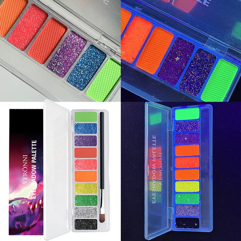 Paleta de Sombras Fluorescentes de 10 Cores para Halloween, Paleta de Sombras Peroladas e Matte Deslumbrantes com Efeito