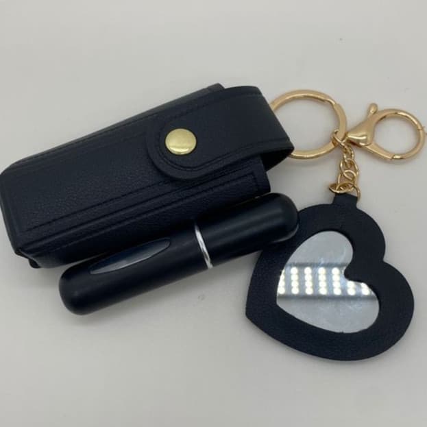 Porta Perfume de Bolso Recarregável 5 ml com Bolsinha e Chaveiro 9 cm
