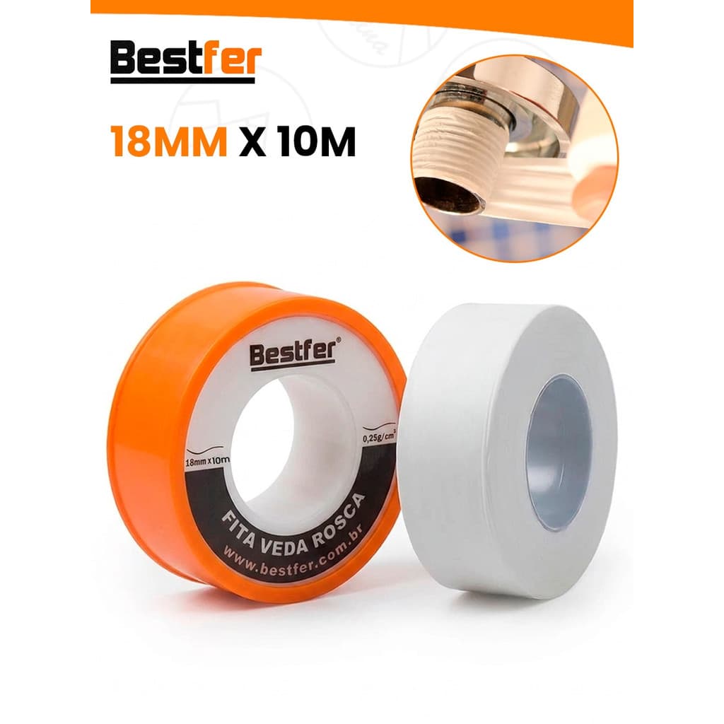 Fita Veda Rosca BestFer 18MM x 10 Mts Vedação Hidráulica Multiuso Reparos