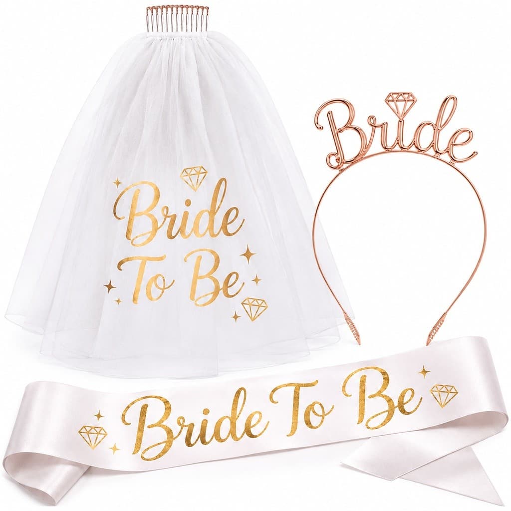 Angelshell3 Unidades/Conjunto Acessórios Para Festa De Noiva Faixa Com Tiara E Véu Itens De Despedida De Solteira Decora