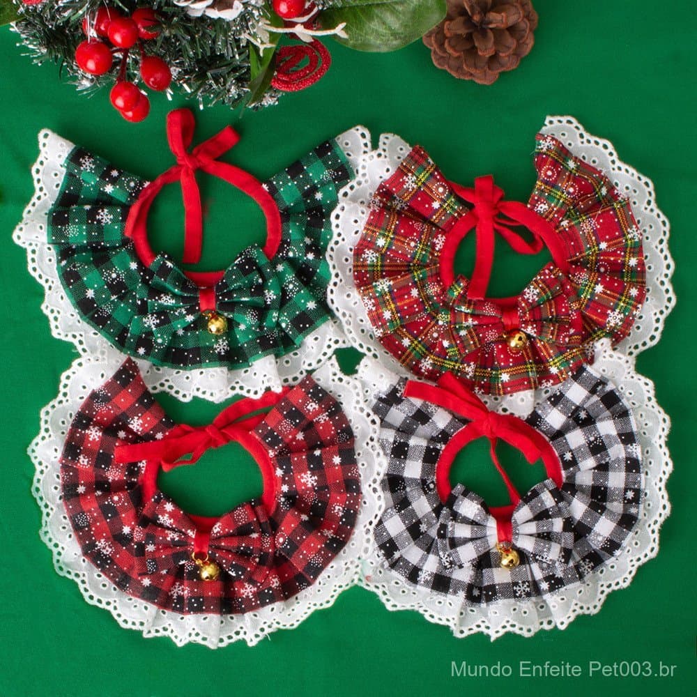 Acessórios de Natal para Animais de Estimação: Babador com Laço, Toalha de Saliva, Coleira com Sino para Gato e Cão, Ace