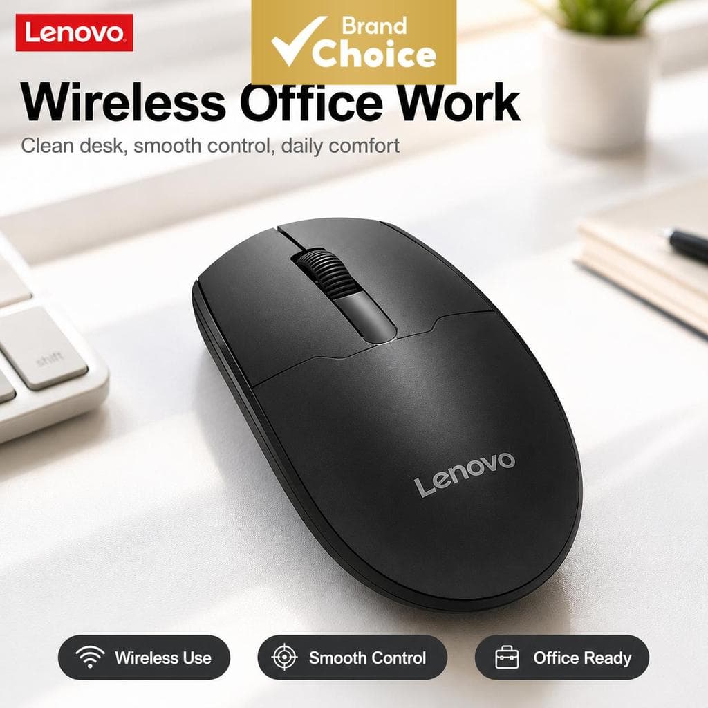 Mouse sem fio Lenovo 2.4G Ergonômico Mouse para Computador Portátil Clique Silencioso Ideal para Escritório, Laptop, PC,