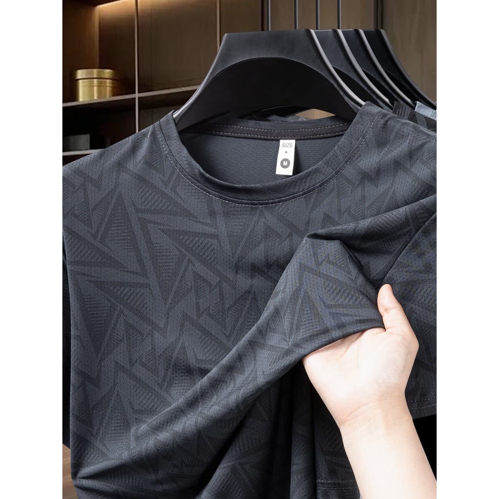 Camiseta masculina de manga curta verão fino solto camiseta juventude em torno do pescoço de secagem rápida respirável d