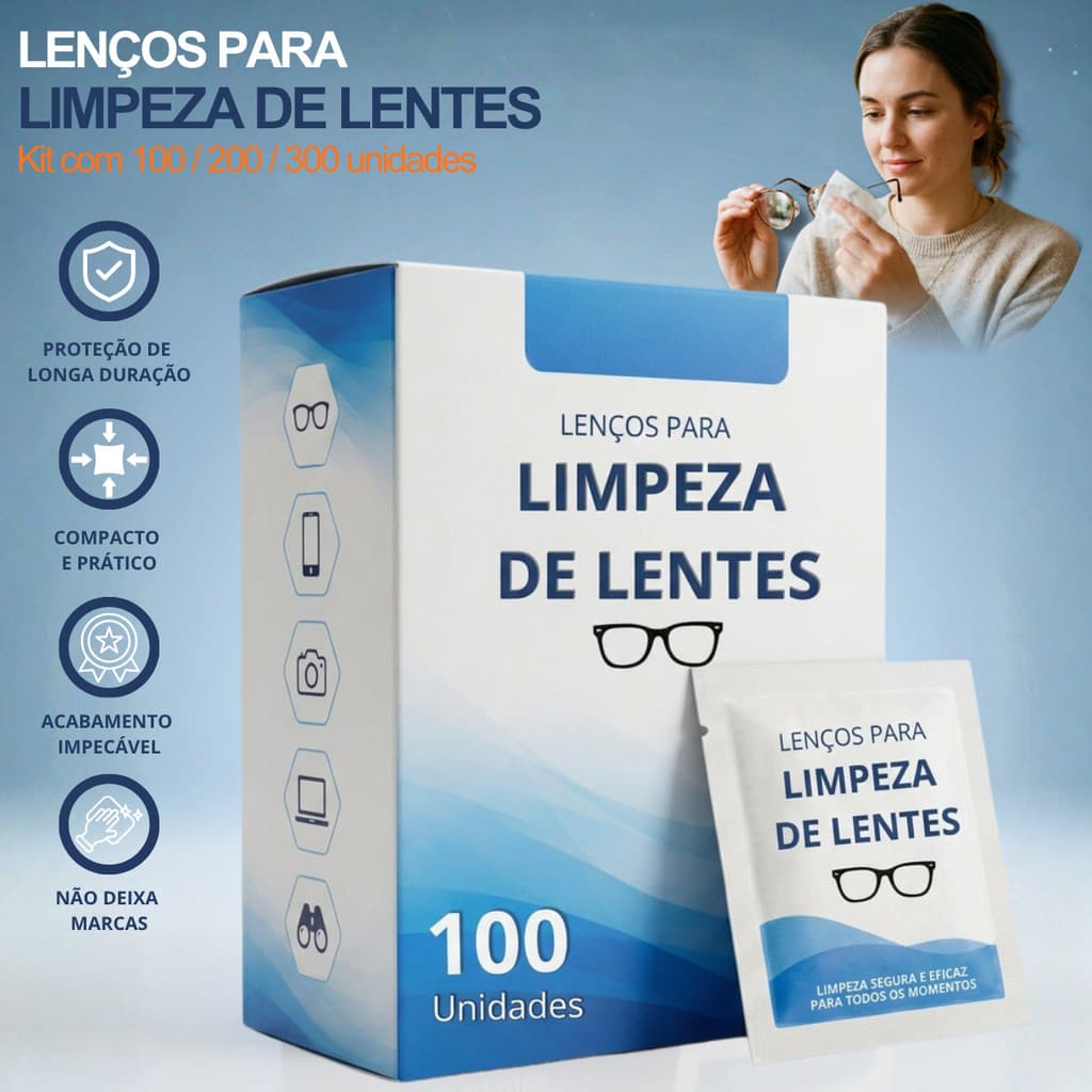 Lenço Umedecido Para Limpeza Lente Óculos Câmera Limpa Antiembaçante Descartável Wipes Lens Caixa 300/200/100 Unidades