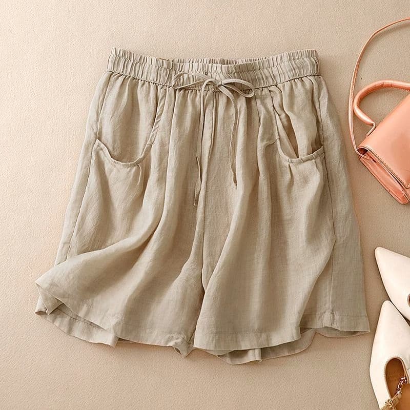 Verão fino algodão linho Shorts feminino cintura alta elástico tamanho grande solto Retro Casual calças de cinco pontos