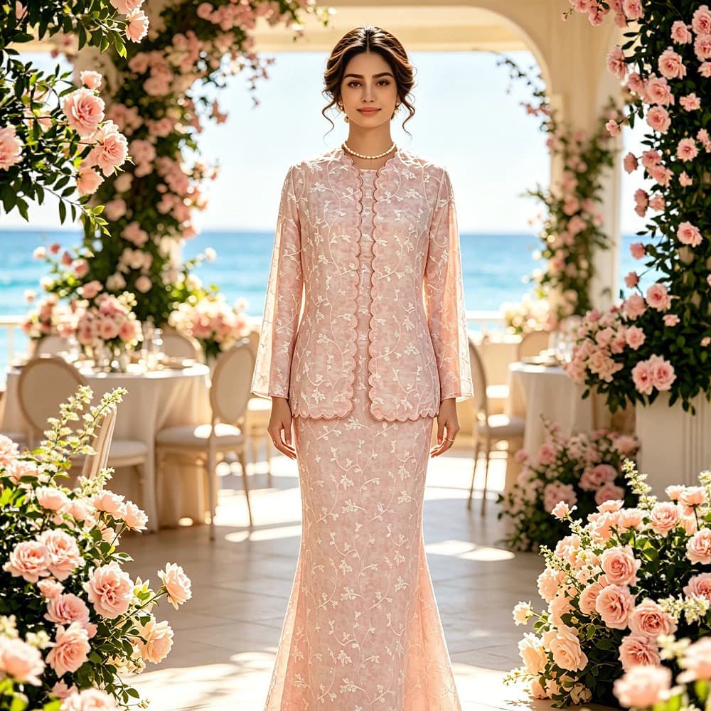 Malásia 2026 Jantar Luz Luxo Bordado Terno Fábrica de Roupas Femininas
