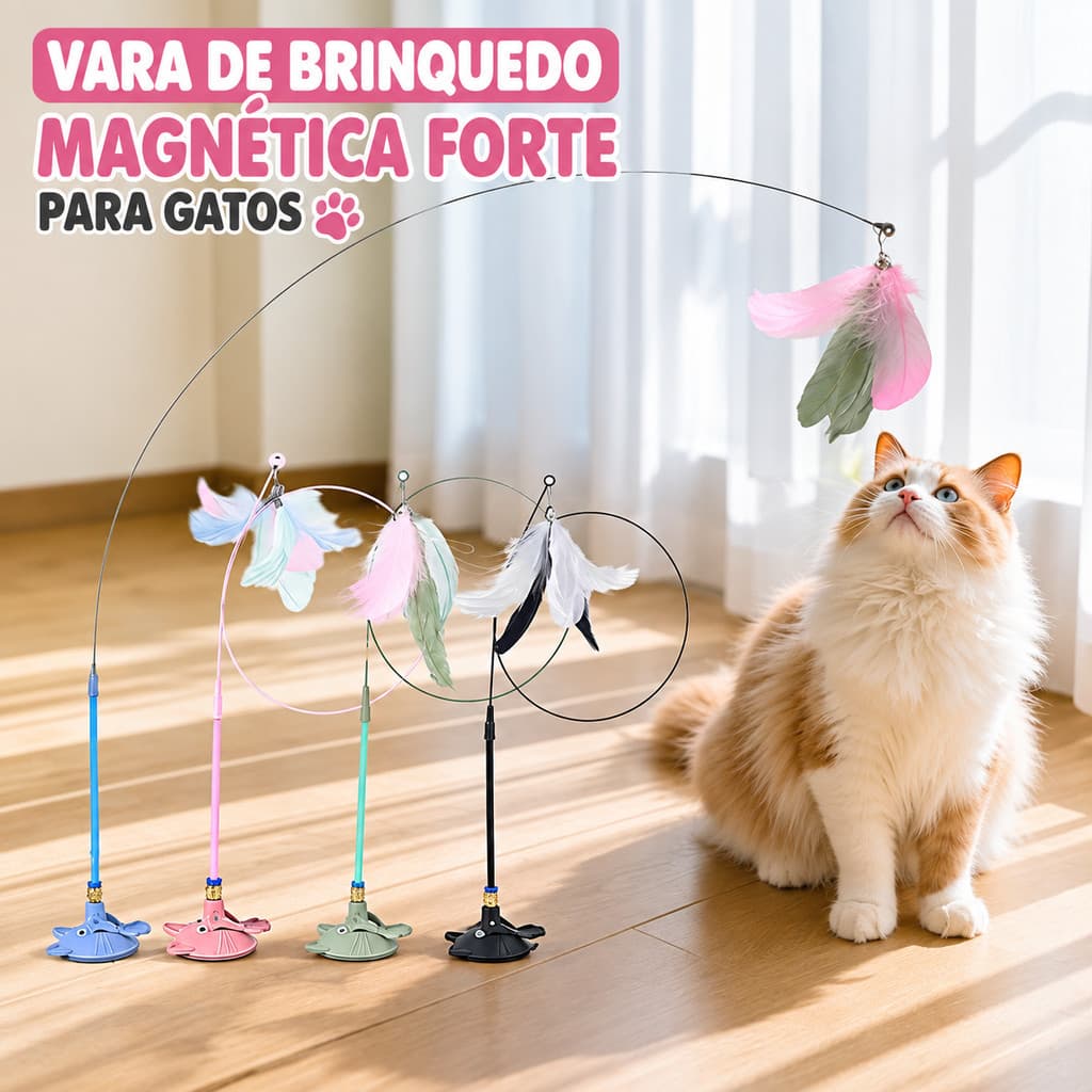 Brinquedo Interativo para Gatos com Ventosa e Pena – Haste Flexível 4 Cores
