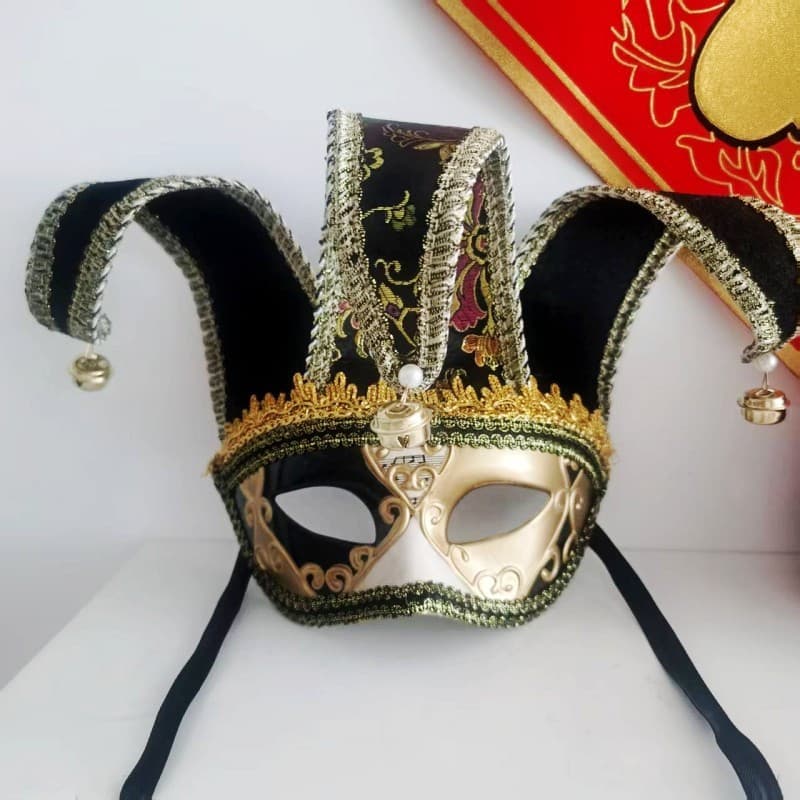 1 unidade de máscara de palhaço veneziano |     Máscara de Rosto Vintage Completa com Sinos para Halloween e Carnaval