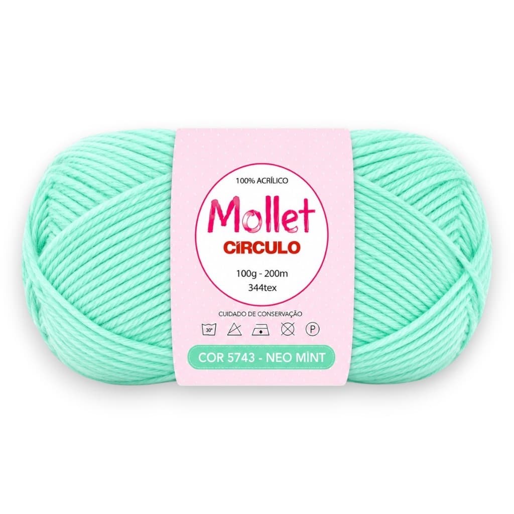 Fio Mollet Círculo 100g 200m Cor 5743 Neo Mint – 100% Acrílico