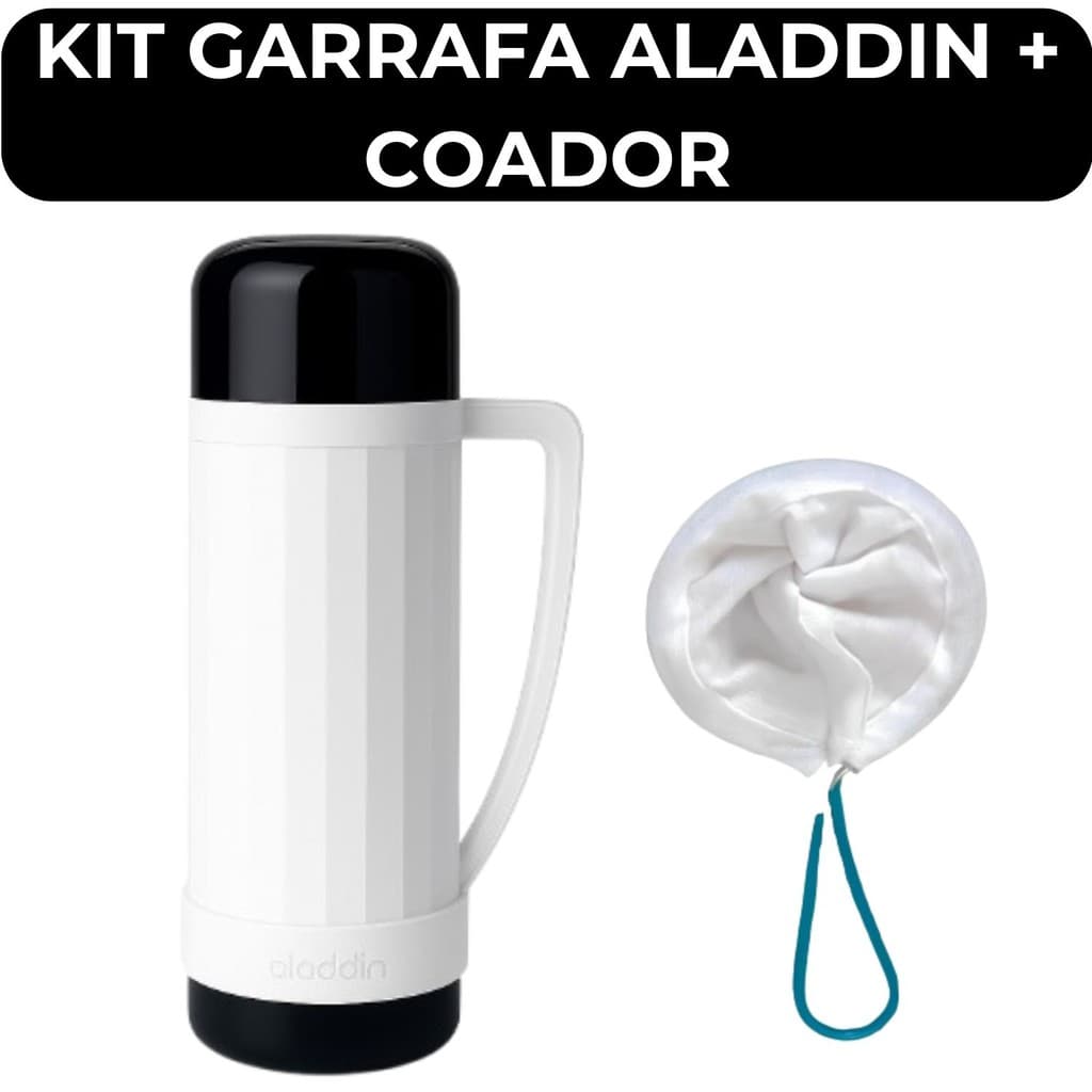 Kit Garrafa Termica Aladdin 1 Litro e Coador Pano Original Com Alça Garrafa de Cafe Cha Chimarrao