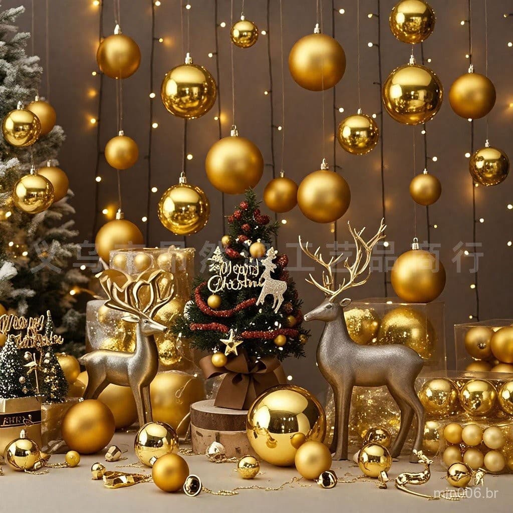 Bola de Decoração de Natal Dourada de 3-10cm Bola de Plástico Eletroplacada Pendente de Jantar de Natal