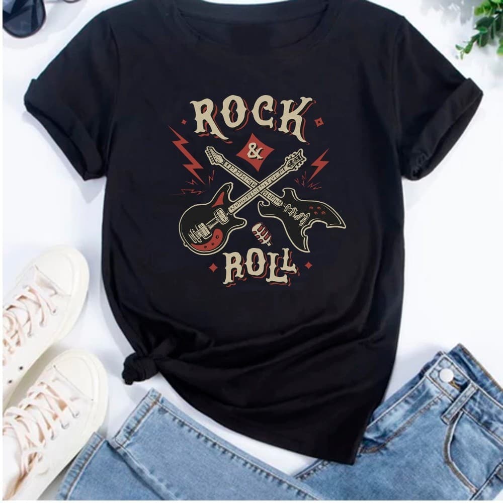 Camiseta Feminina Basica Estilosa Rock And Roll Moda Unissex Premium Confortavel Estampada
