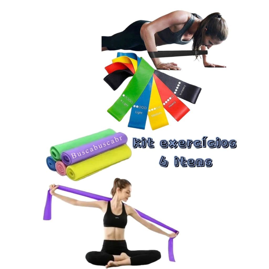 Kit Faixa Elástica Thera Band + 5 Elástico Treino Mini Band Exercícios Fisioterapia Yoga -BUSCABUSCABR