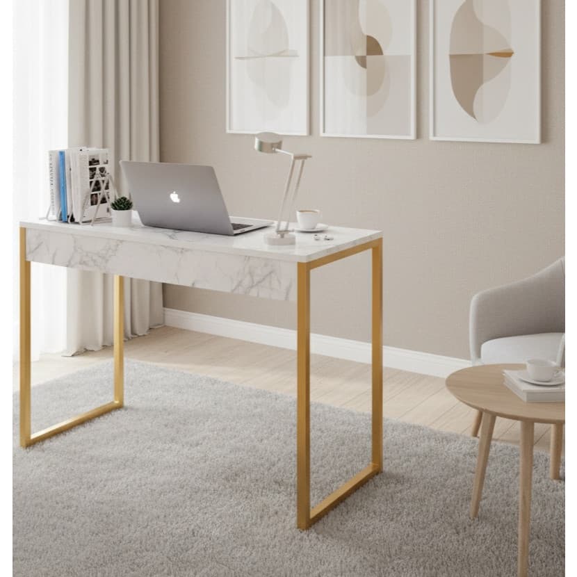 Mesa de Escritório Home Office Estilo Industrial - Metalon Dourado Mega