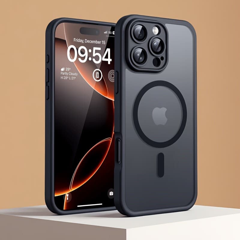 Capa Magnética de Carregamento Sem Fios Preto Mate de Luxo Adequada para for iphone 11, 12, 13, 14, 15 e 17 17 16e