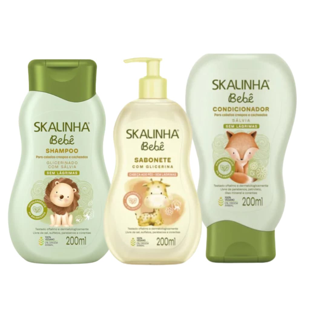 Kit Skalinha Bebê Sh + Cond 200ml Salvia + Sab liq 200ml Glicerina