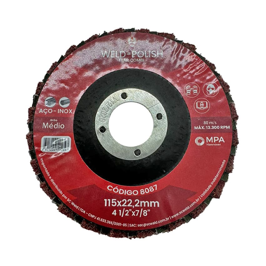 Disco Flap de Fibra Cônico 4.12" Manta Média e Lixa Grão 80 115 x 22,23mm SC Weld Combi 8087