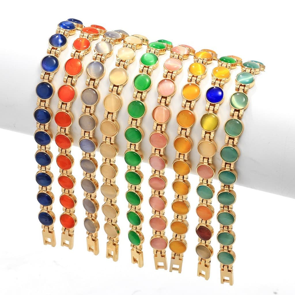 Pulseira de Cristal Imitação Olho de Gato, Acessório Simples, Elegante e Popular