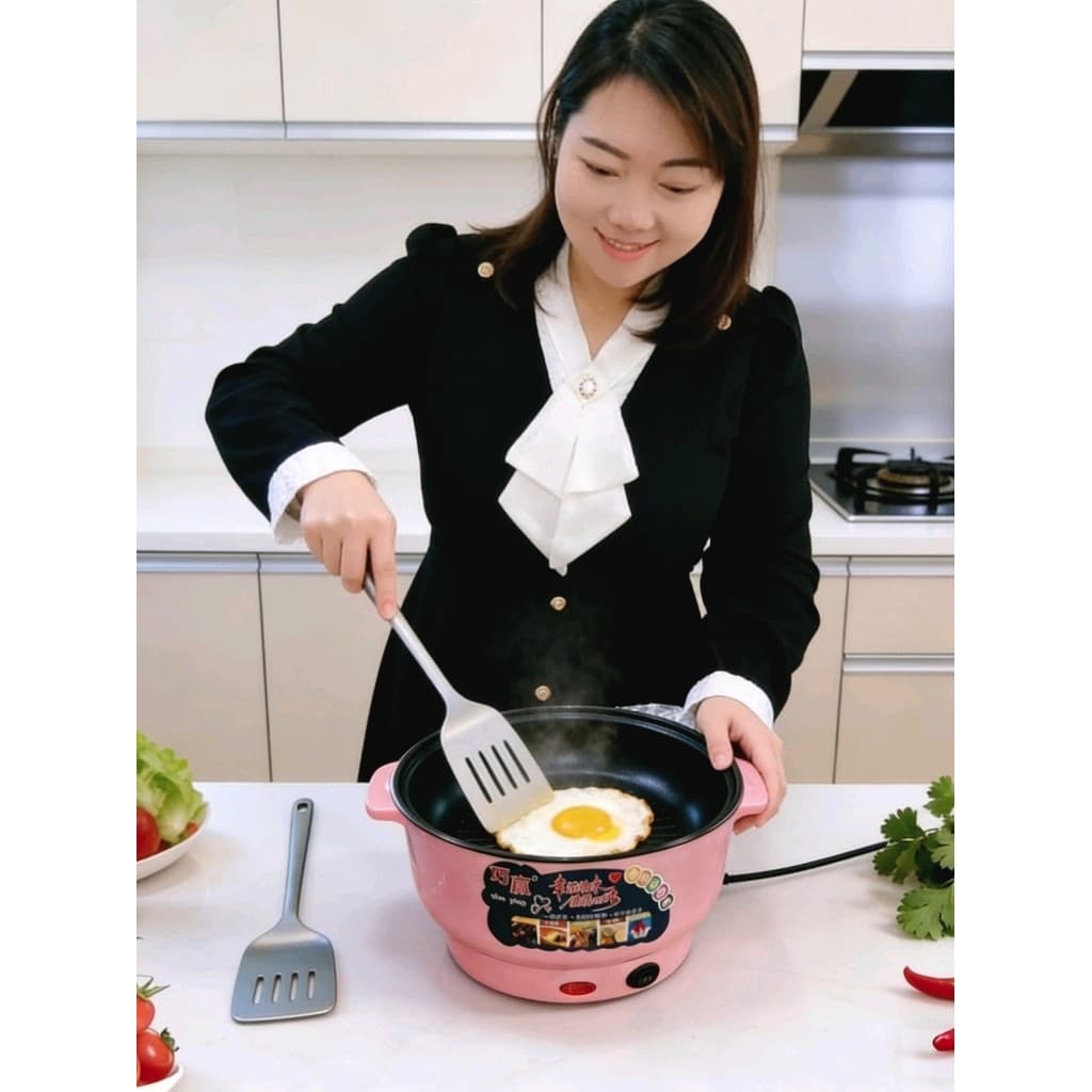 Qiaoying panela elétrica pequena multifuncional, panela multifuncional para 2 a 3 pessoas, fervura a vapor, fritar, guis