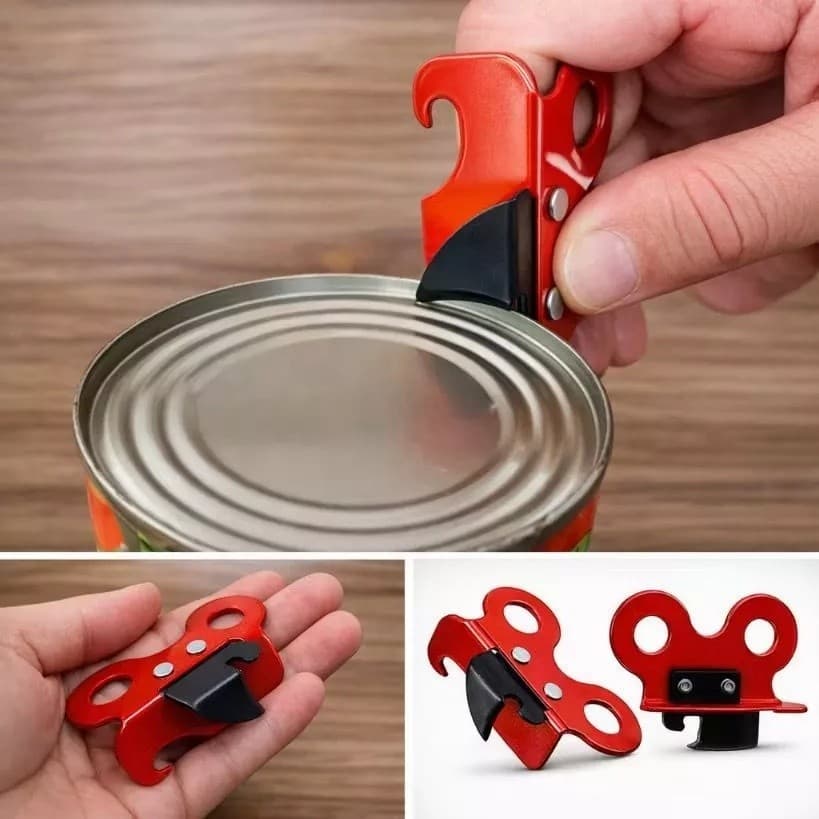 Abridor de Latas e Garrafas Manual Em Metal Reforçado Cor Vermelho Utensilio de Cozinha