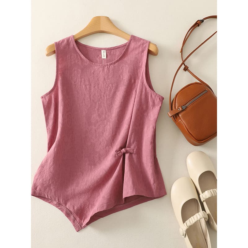 Zmo Qinghe ~ Estilo Chinês Fivela Irregular Jacquard Algodão Linho Colete Feminino Desgaste Exterior Sling Interior Cami